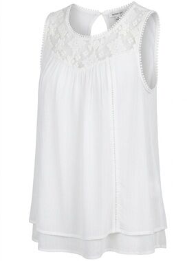 John Paul Richard White Lace Yoke Sleeveless Camisole